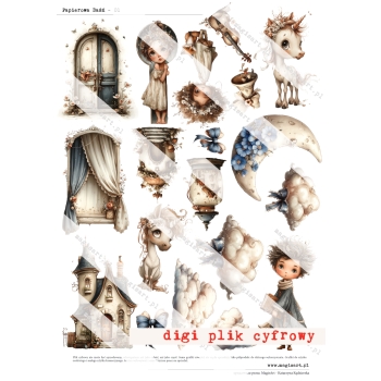 Zestaw - 12 arkuszy - Papierowa Baśń - różności