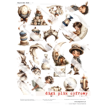 Zestaw - 12 arkuszy - Papierowa Baśń - różności