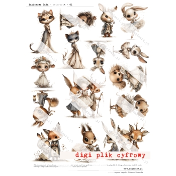 Zestaw - 5 arkuszy - Papierowa Baśń - zwierzęta