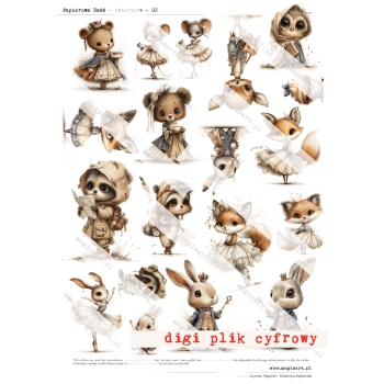 Zestaw - 5 arkuszy - Papierowa Baśń - zwierzęta